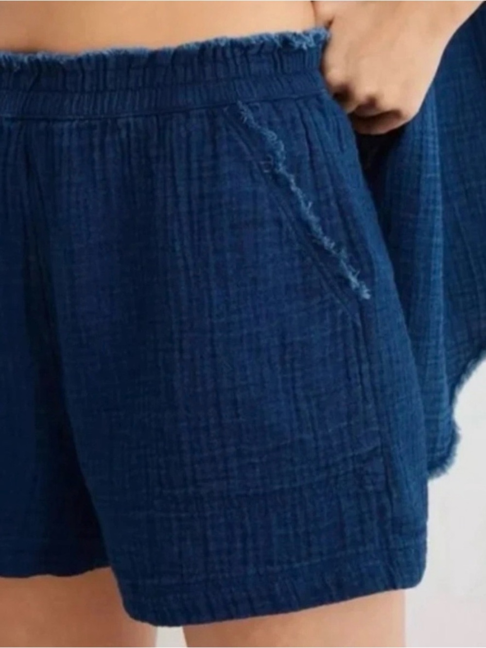 Aerie Navy Gauze Elastic-Waist Shorts